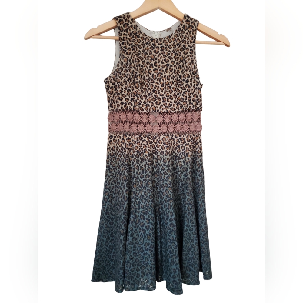 Free People Leopard Cheetah Ombre Print Dress Size 00 Daisy Chain Waist XXS